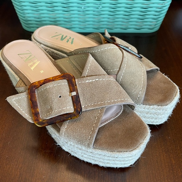 Zara Shoes - Zara Women's Tan Suede Platform Sandals